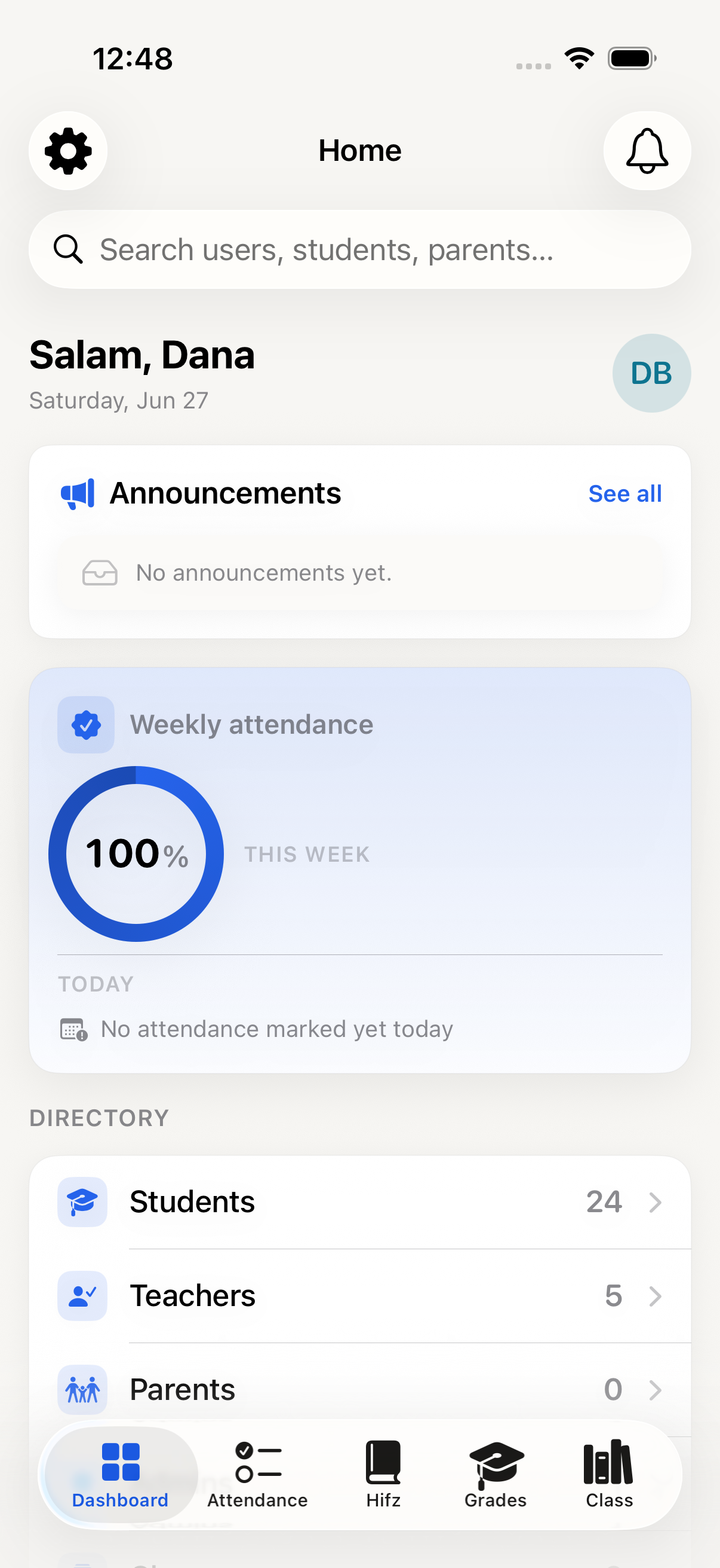 MarkTrack dashboard on the native iPhone app
