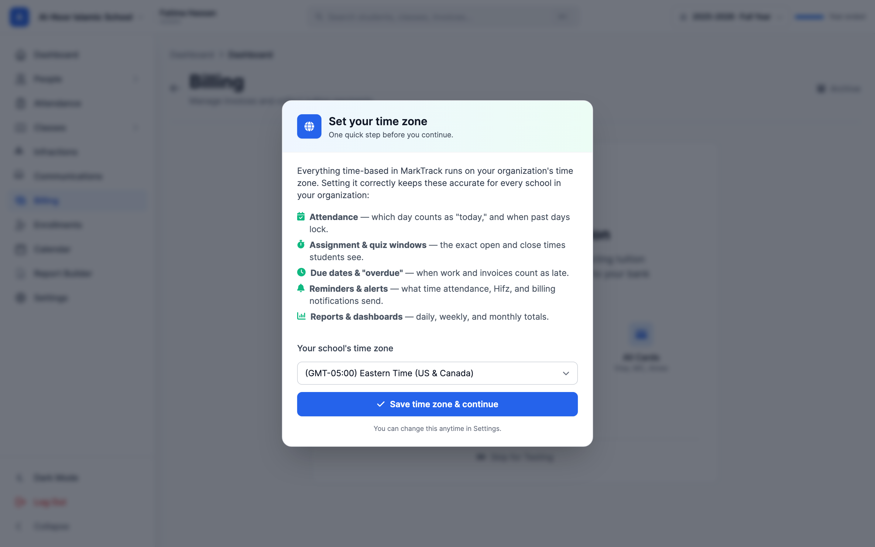 The Billing page showing the Set Up Payment Collection card with Secure, Fast Payouts, and All Cards highlights and a blue Get Started button.